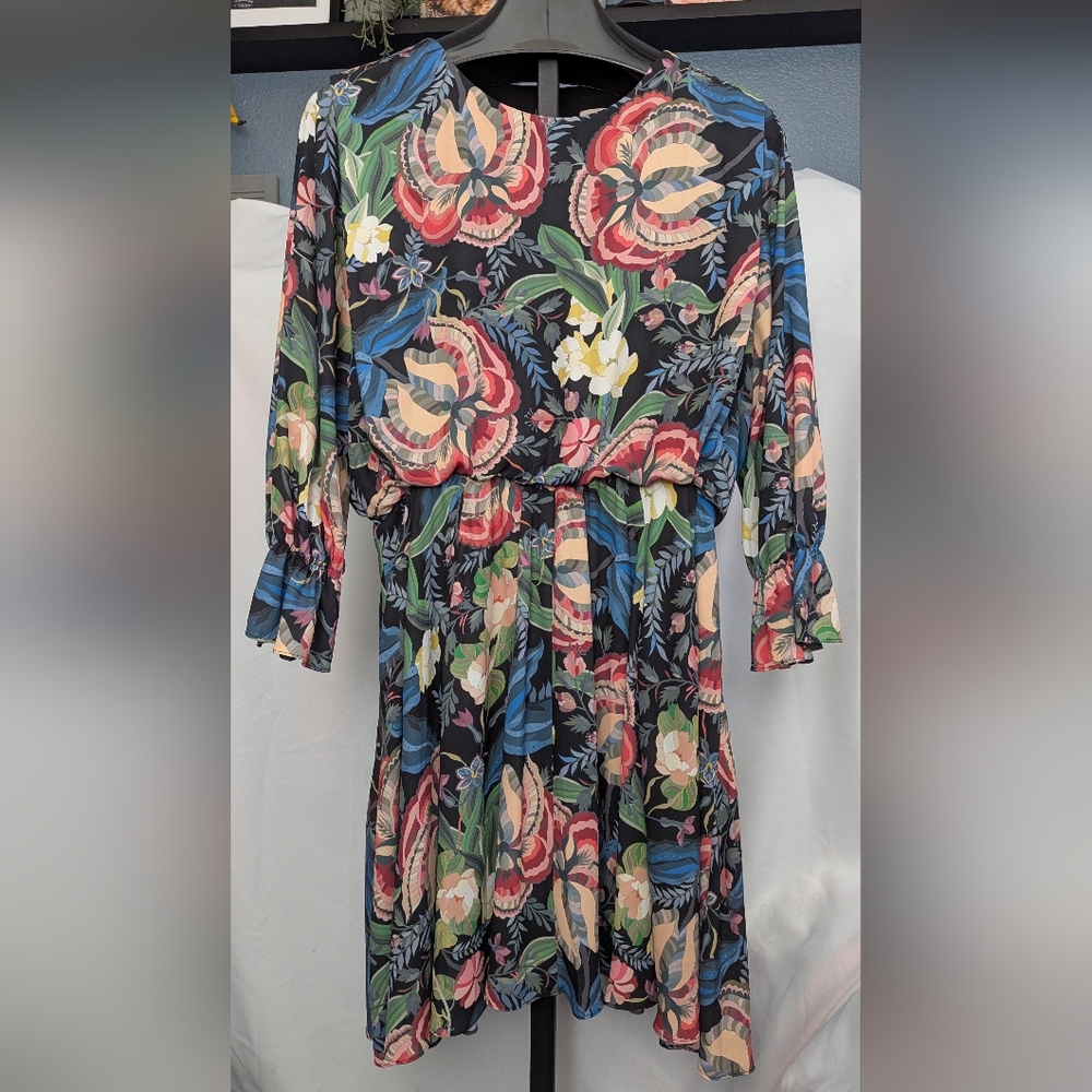 🌸New Philosophy Women's Floral Print Crew Neck 3/4 Sleeve Midi Dress Size Large
